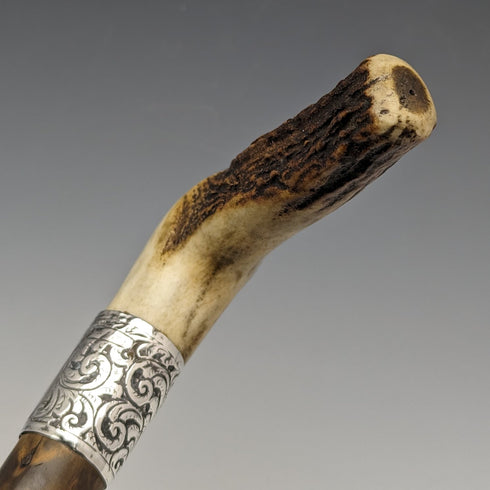 1895年左右 英國古董 紳士用手杖 鹿角拐杖把手 扭轉軸 85cm